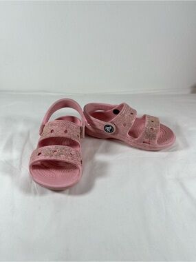 CROCS Kids Pink Glitter Strap Sandals with Backstrap
